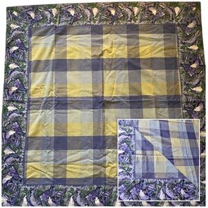 April Cornell 45 In. Plaid Bird Square Tablecloth Vintage Country Yellow Purple